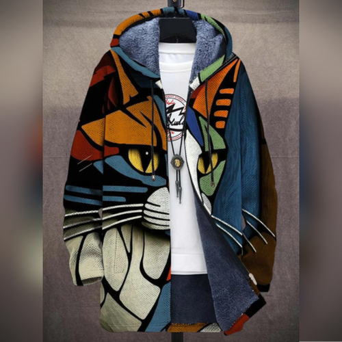 Abstract Cat Print Knit Cardigan