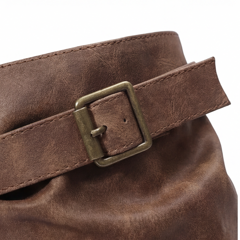 Crushed Slouch Triple Buckle Mid Calf Boots