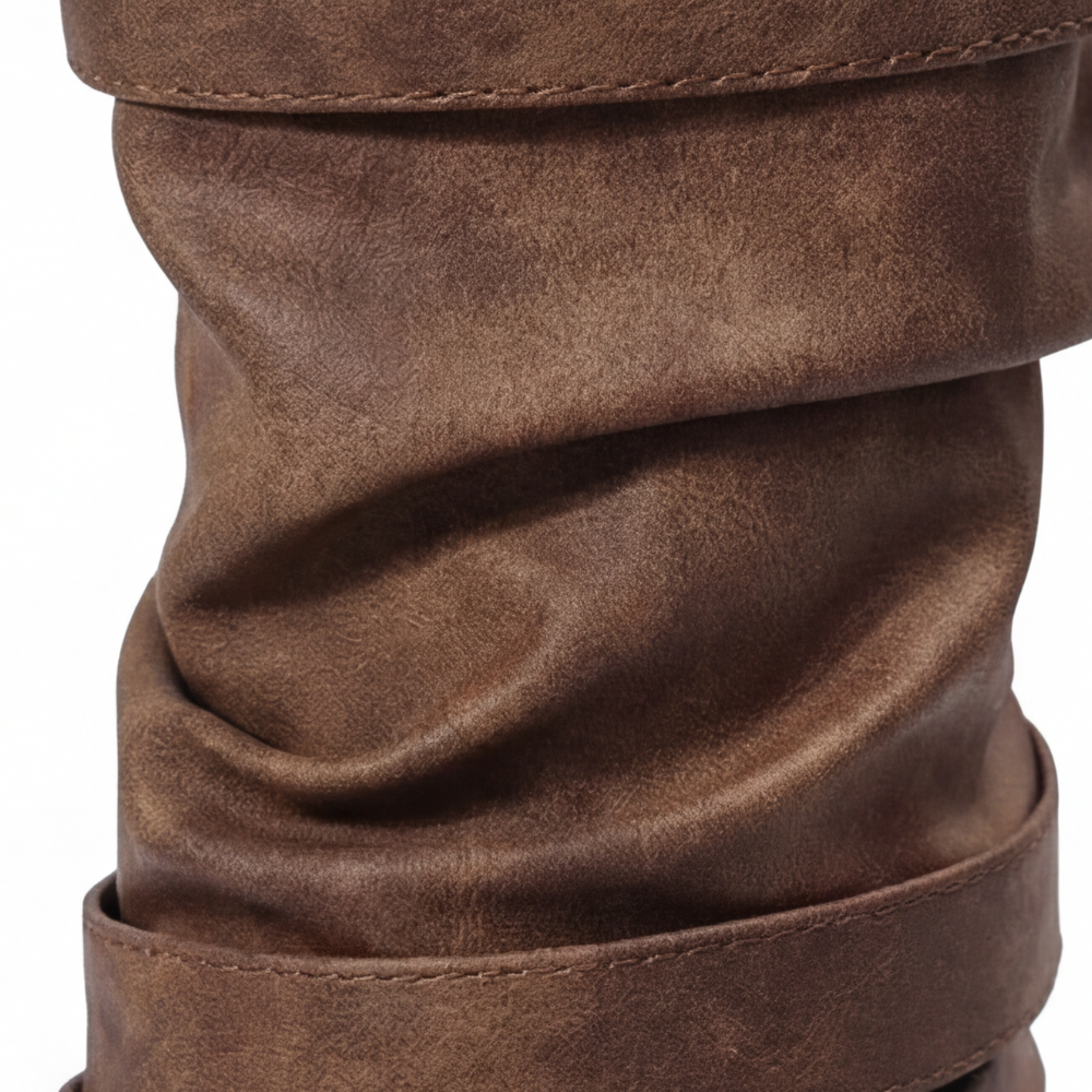Crushed Slouch Triple Buckle Mid Calf Boots