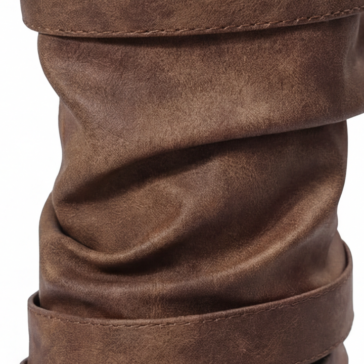 Crushed Slouch Triple Buckle Mid Calf Boots