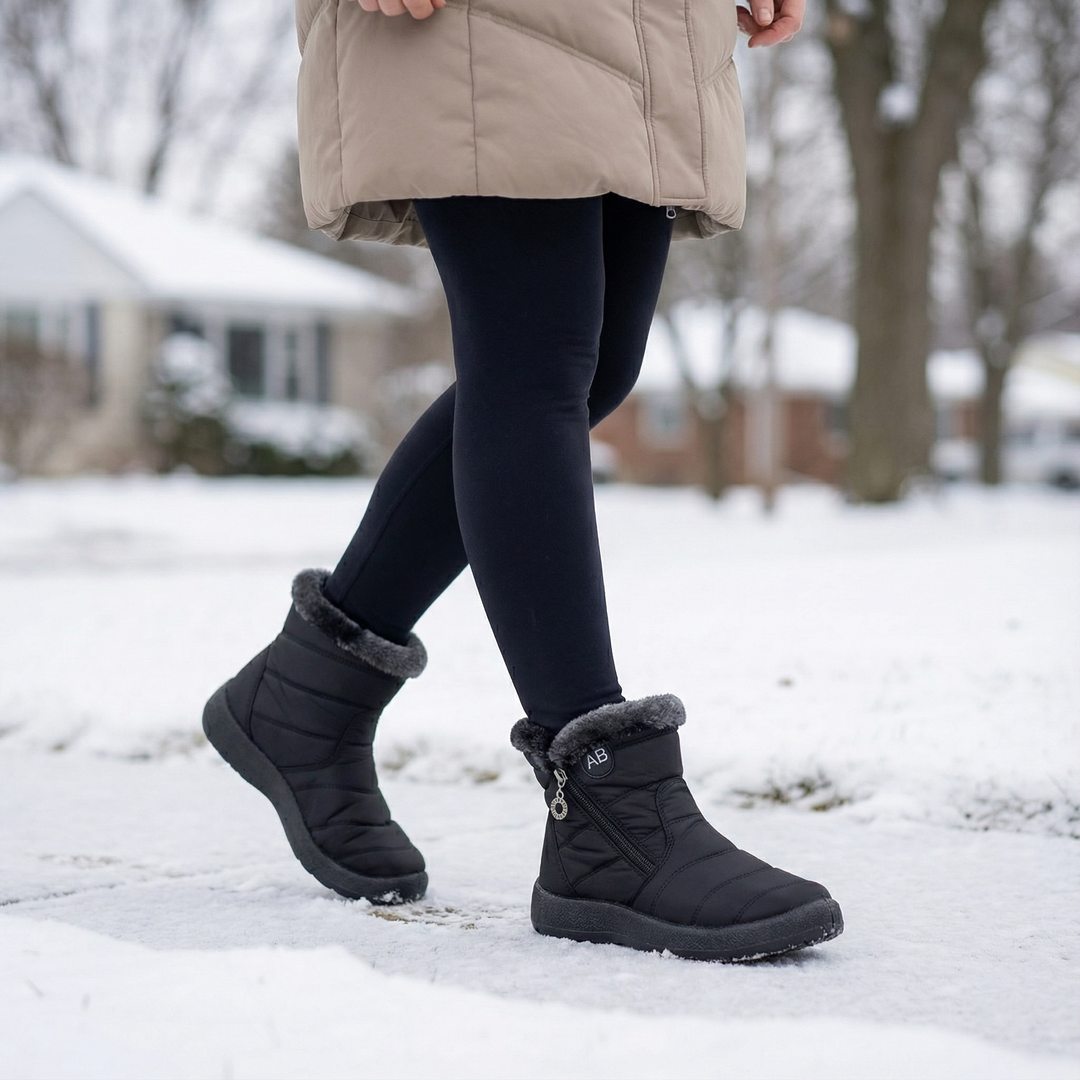 Quilted Fur Collar Winter Ankle Boots