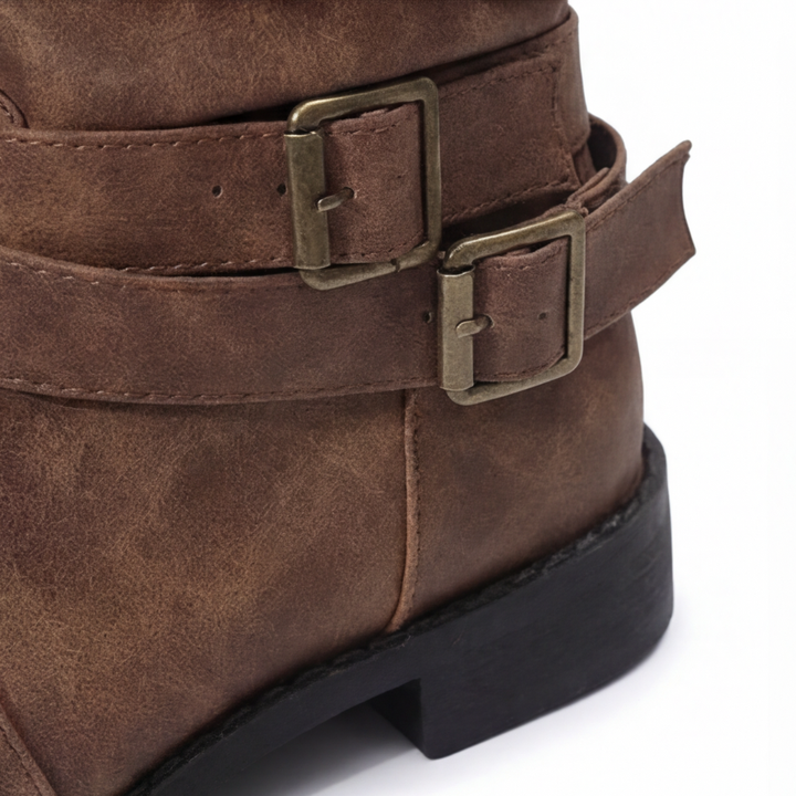 Crushed Slouch Triple Buckle Mid Calf Boots