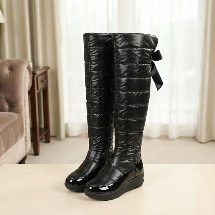 Quilted Bow Back Over The Knee Snow Boots