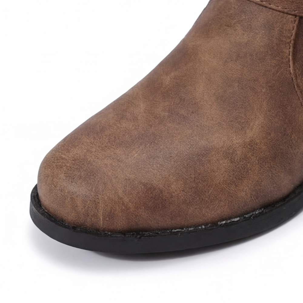 Crushed Slouch Triple Buckle Mid Calf Boots