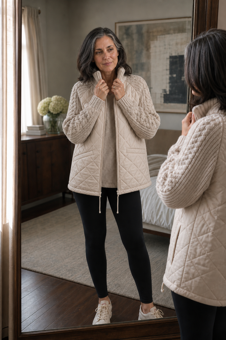 Knit Panel Quilted Patchwork Puffer