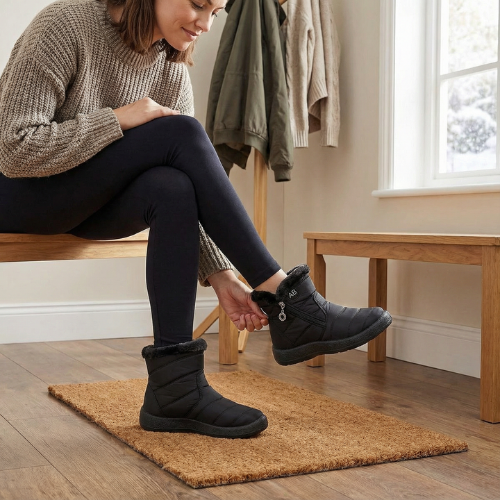 Quilted Fur Collar Winter Ankle Boots