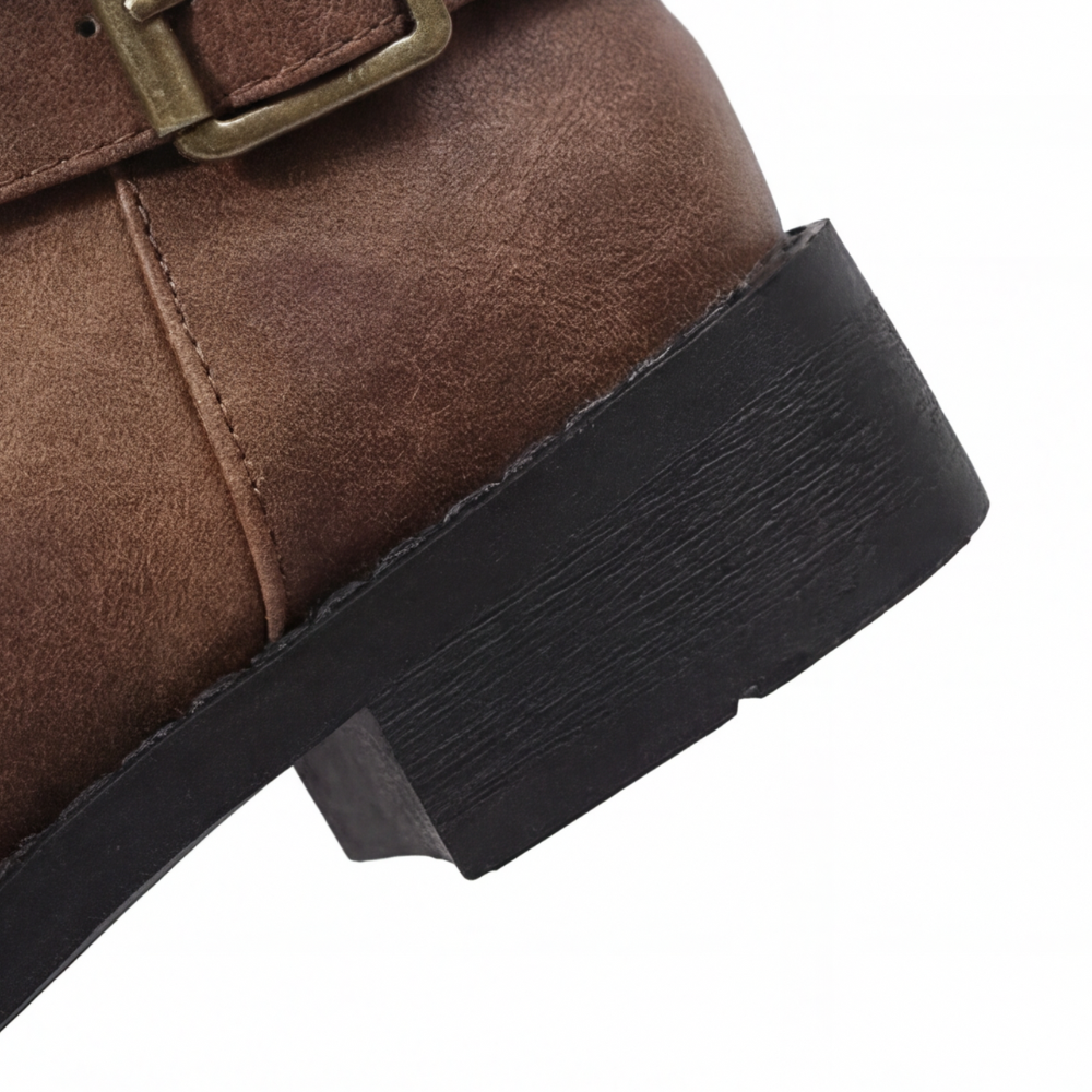 Crushed Slouch Triple Buckle Mid Calf Boots