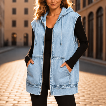Oversized Hooded Denim Vest