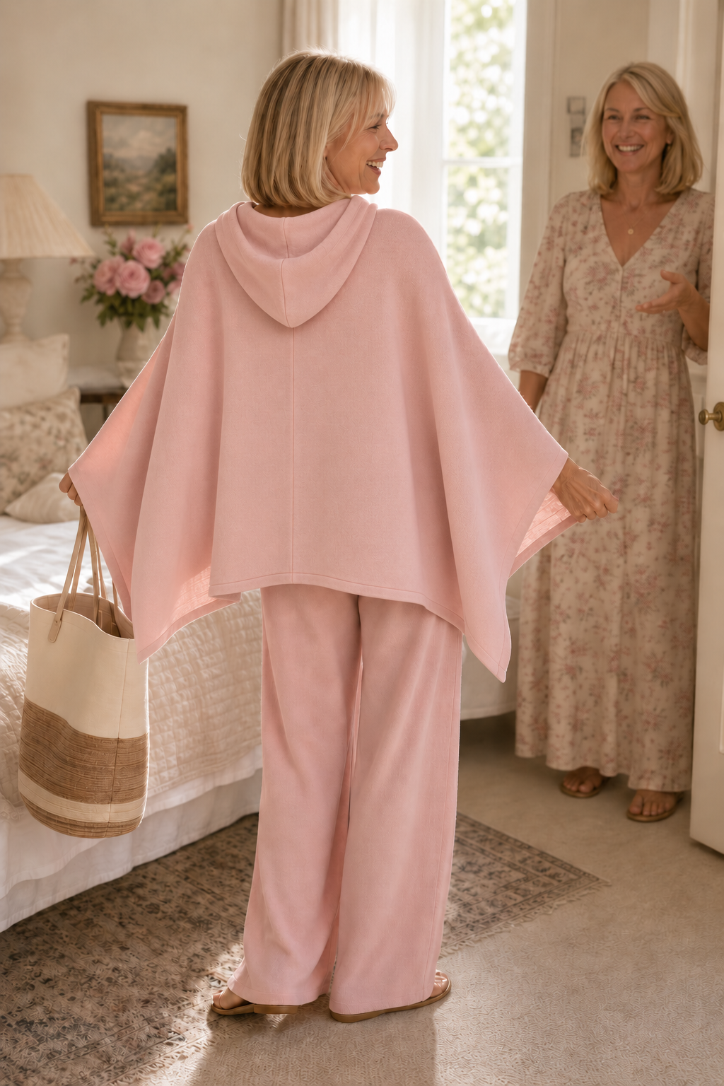 Hooded Cape And Wide Leg Trouser Set