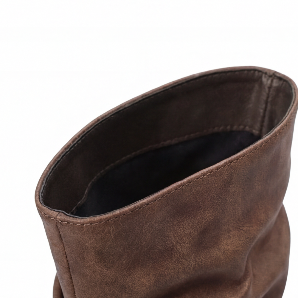 Crushed Slouch Triple Buckle Mid Calf Boots