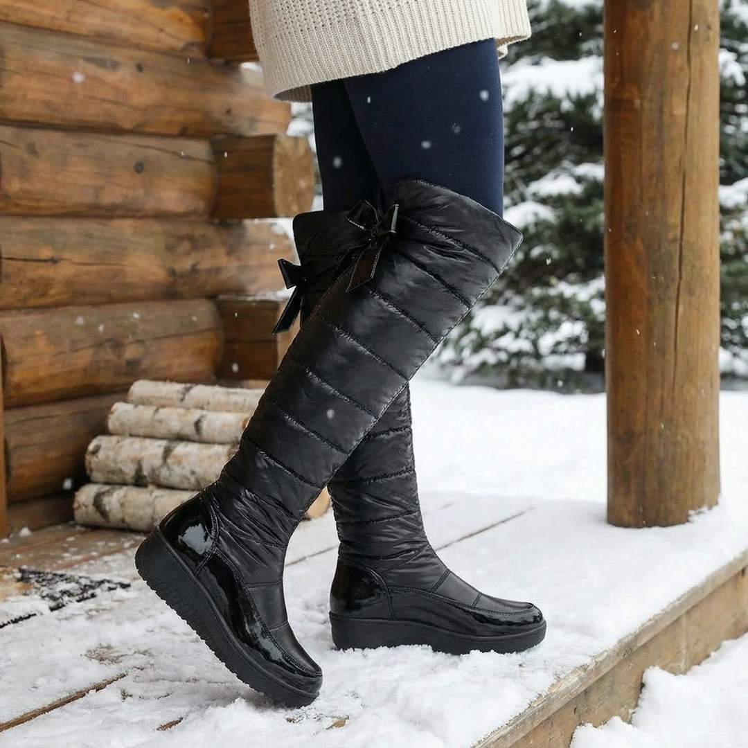 Quilted Bow Back Over The Knee Snow Boots