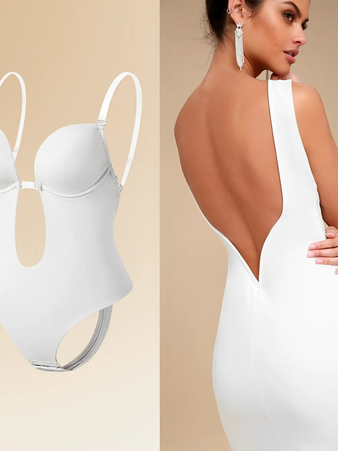 Woman wearing White Backless Shapewear Bodysuit | Valenira