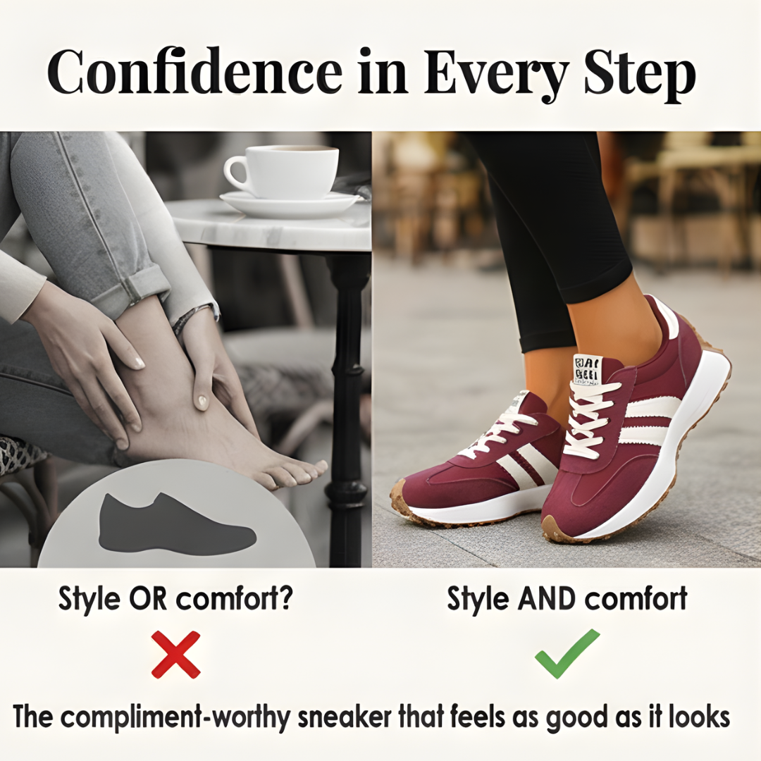 Comparison graphic showing burgundy side stripe sneakers as the comfortable styling choice