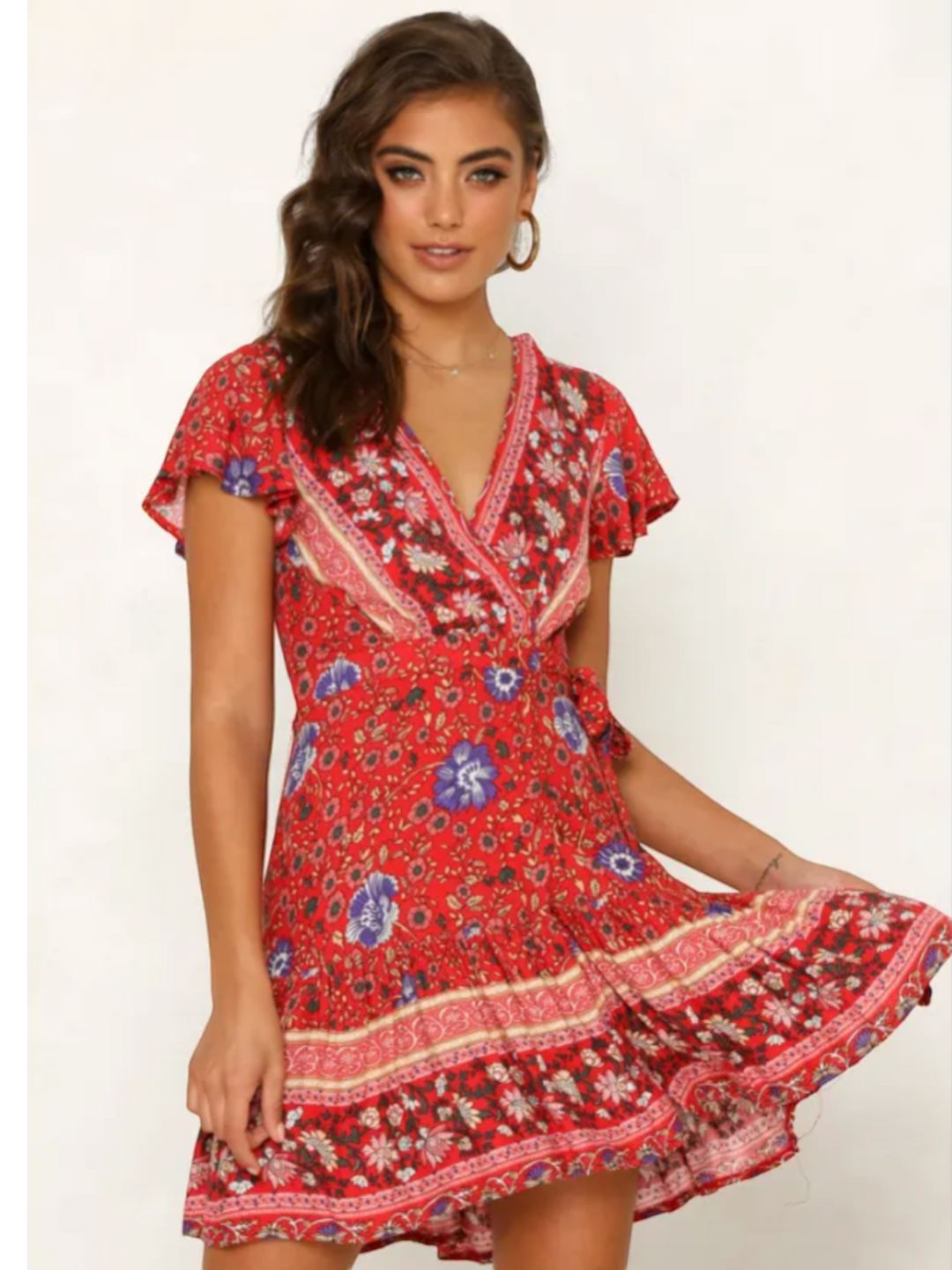 Boho Floral Mini Dress for Women, Print Short Sundress, Beach Vacation Wedding Guest Valenira Boho Floral Mini Dress for Women, Print Short Sundress, Beach Vacation Wedding Guest Valenira