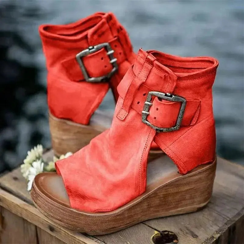 Buckle Wedge Sandals-Valenira