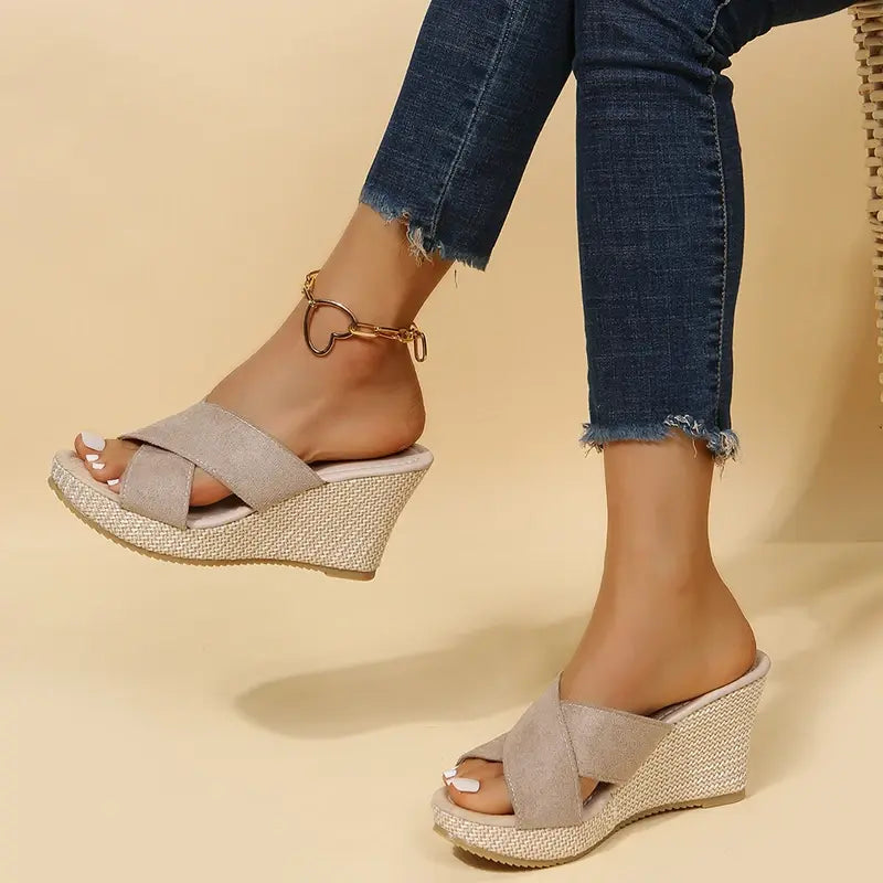 Cross Strap Wedge Sandals-Valenira