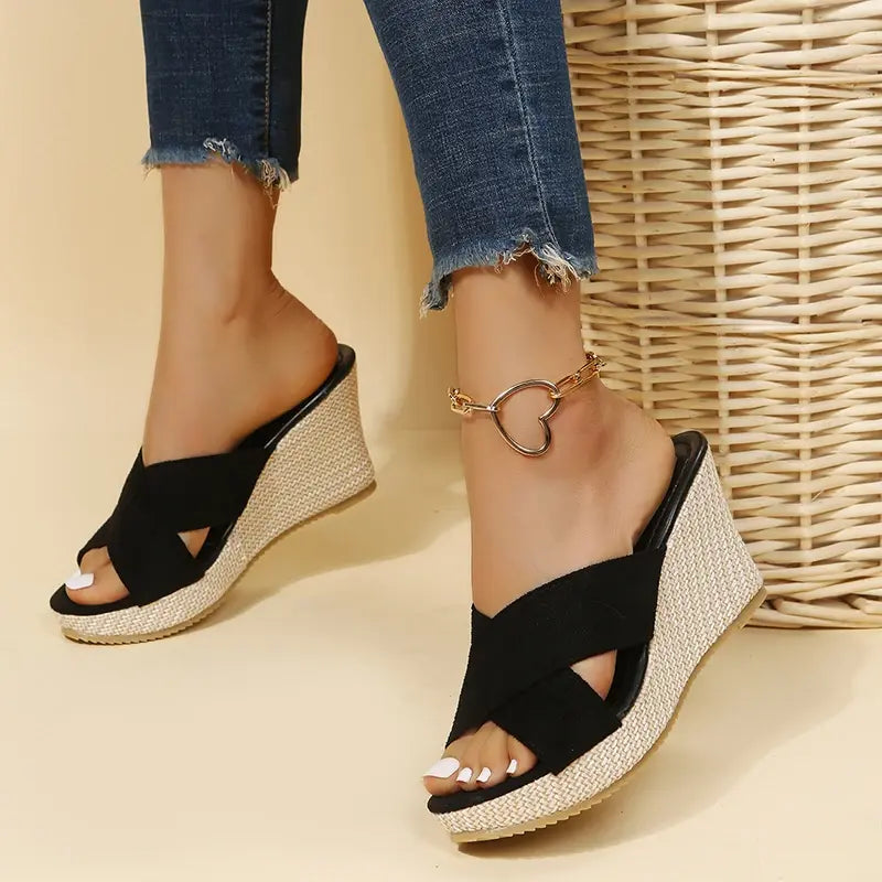 Cross Strap Wedge Sandals-Valenira