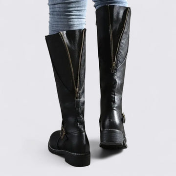 Knee High Side Zip Block Heel Boots