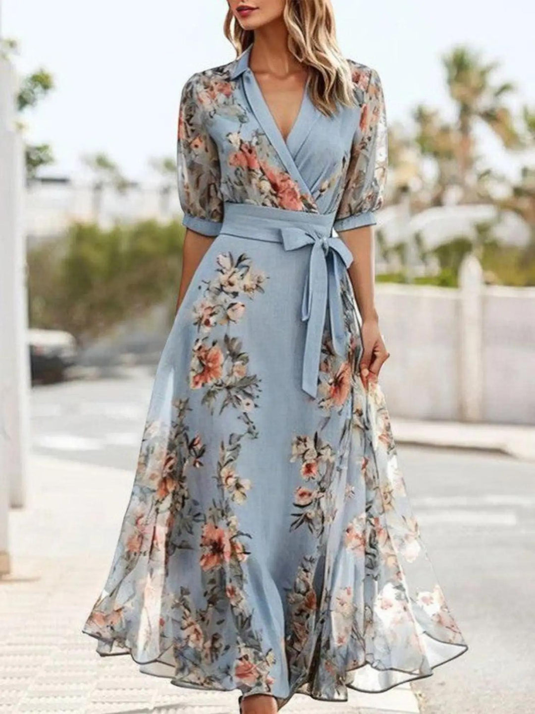 Floral Wrap Maxi Dress-Valenira