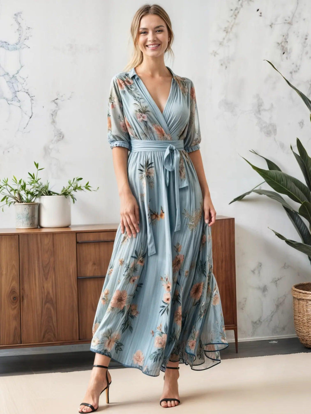Floral Wrap Maxi Dress-Valenira