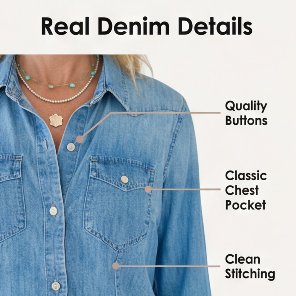 Denim-Look Wide-Leg Pajama Set