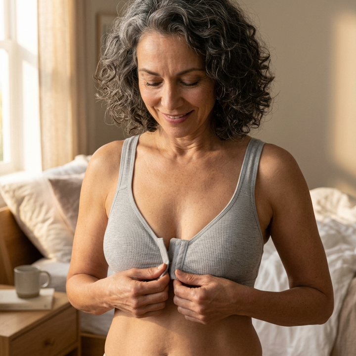 Front-Close Ribbed Cotton-Lined Bra