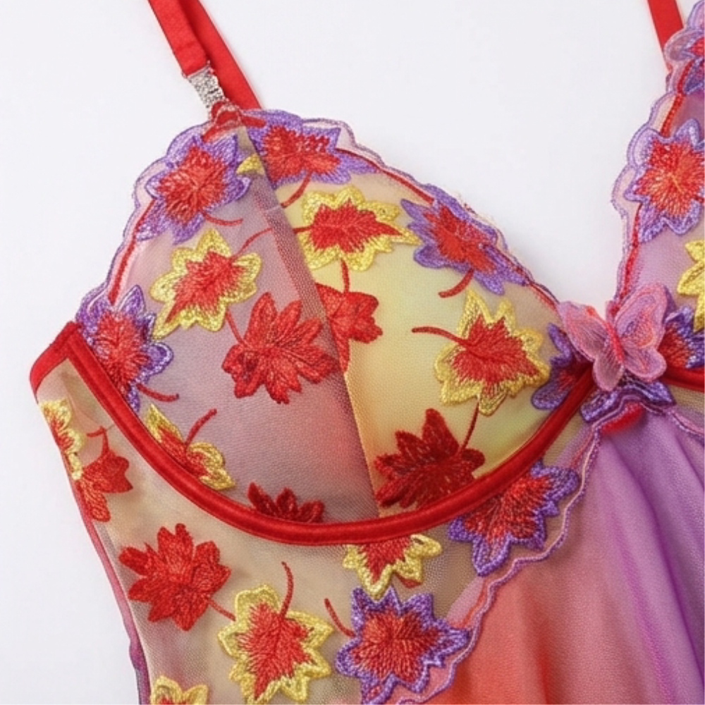 Embroidered Floral Babydoll Nightgown