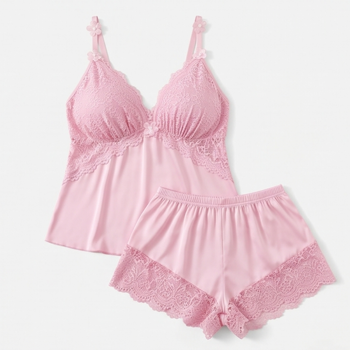 Satin Lace-Bust Cami Set