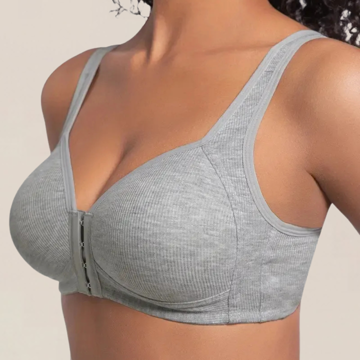 Front-Close Ribbed Cotton-Lined Bra