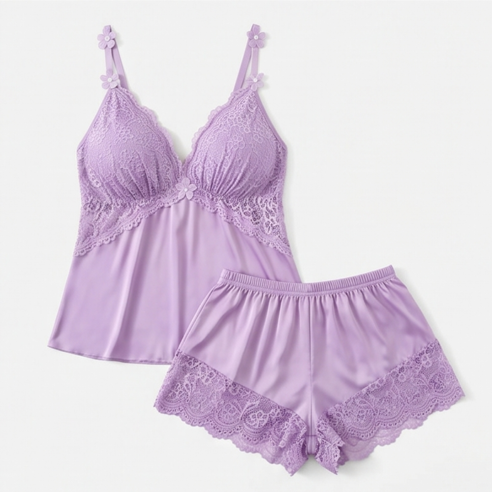 Satin Lace-Bust Cami Set