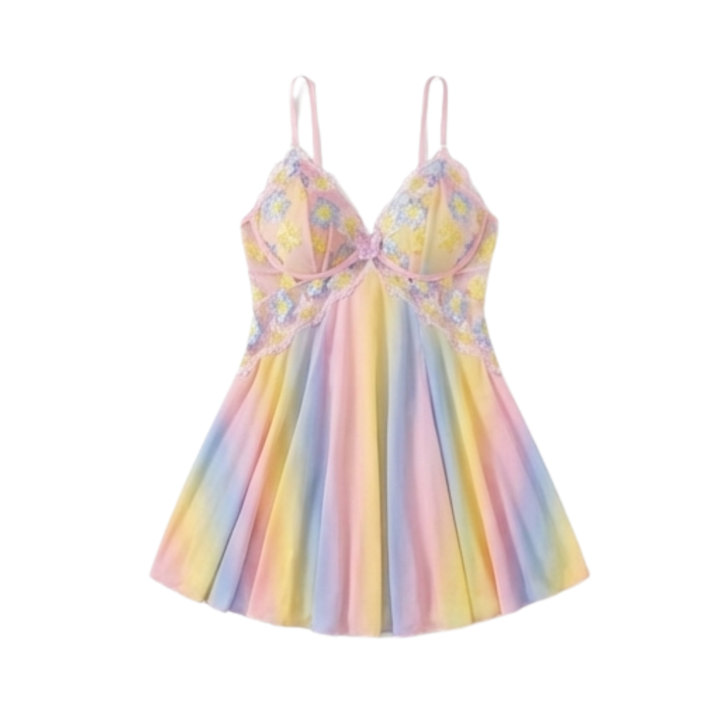 Embroidered Floral Babydoll Nightgown