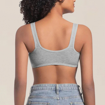 Front-Close Ribbed Cotton-Lined Bra
