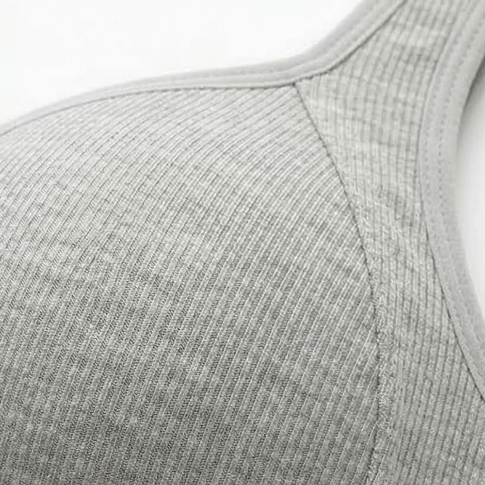 Front-Close Ribbed Cotton-Lined Bra