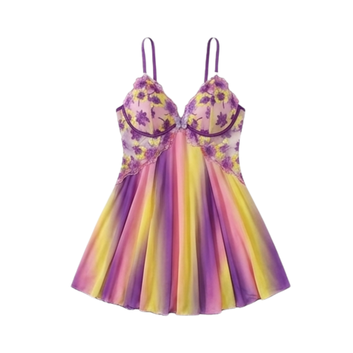 Embroidered Floral Babydoll Nightgown