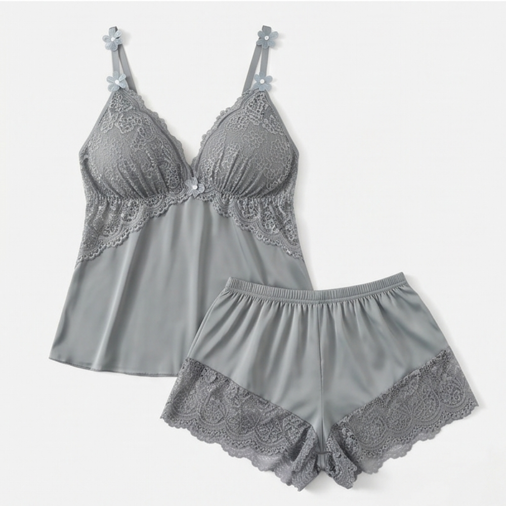 Satin Lace-Bust Cami Set