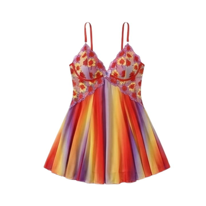 Embroidered Floral Babydoll Nightgown
