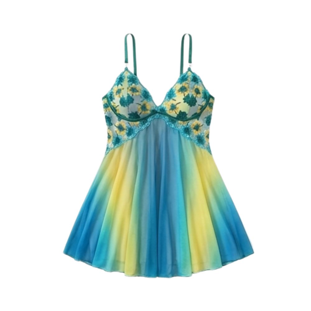 Embroidered Floral Babydoll Nightgown