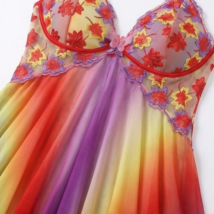 Embroidered Floral Babydoll Nightgown