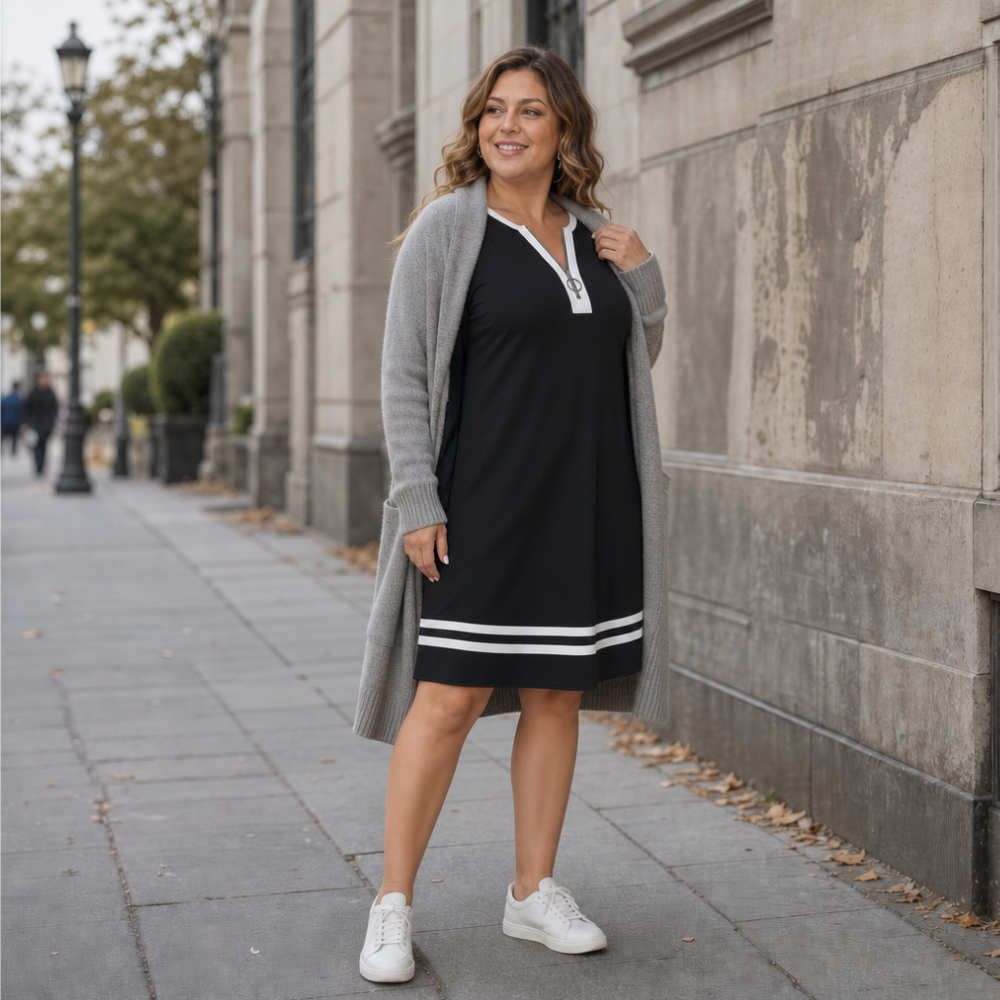 Half Zip Varsity Stripe Shift Dress