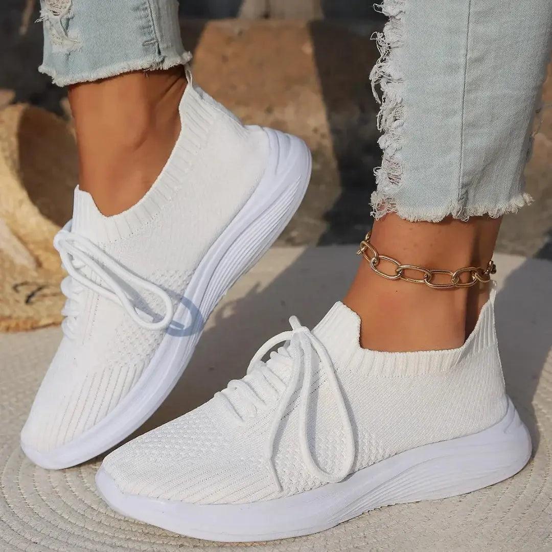 Knit Lace-Up Sneakers-Valenira