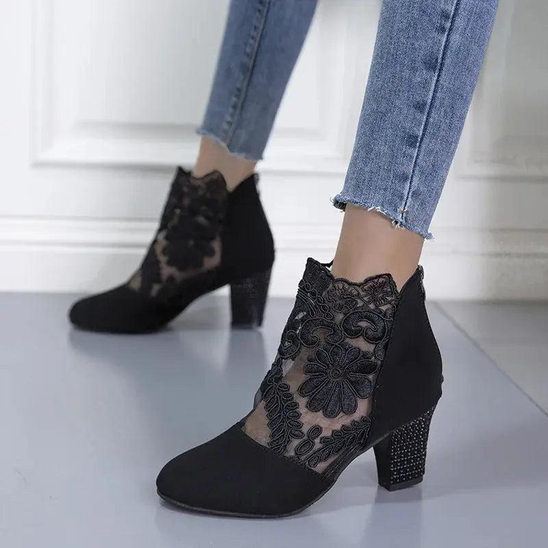 Lace Panel Boots-Valenira