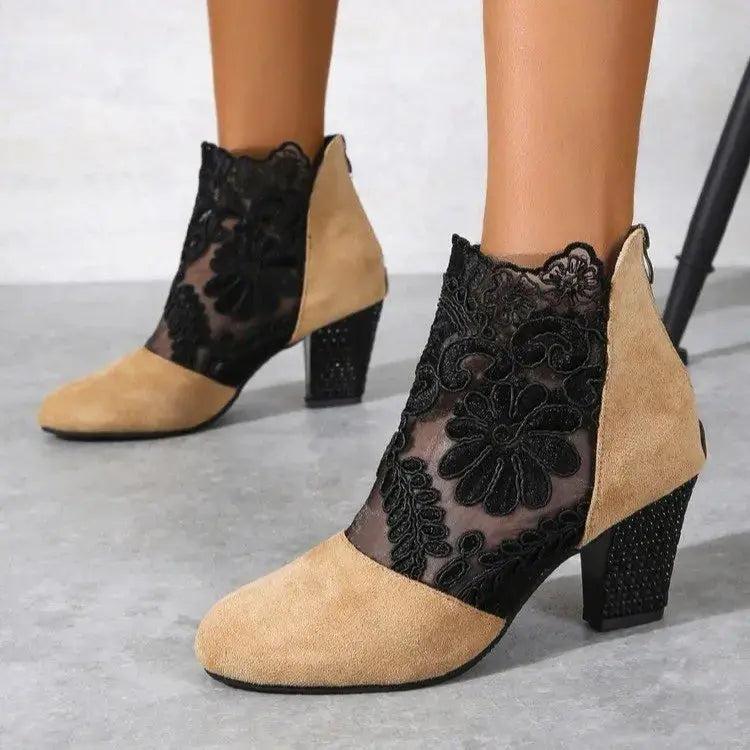 Lace Panel Boots-Valenira