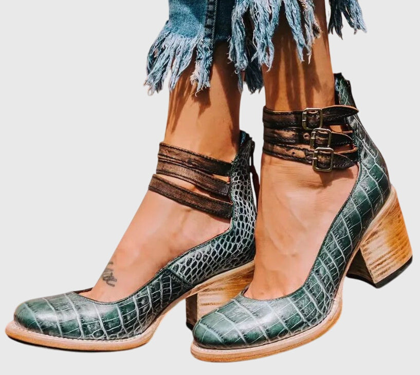 Triple-Buckle Heel Sandals-Valenira