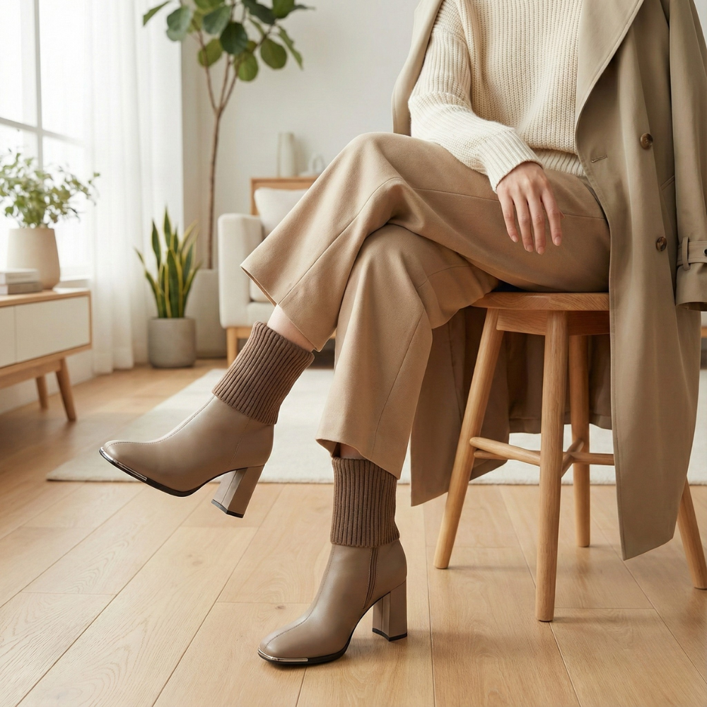 Stretch Knit Block Heel Knee High Boots