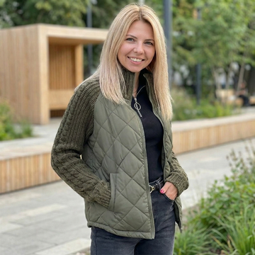 Knitted Panel Patchwork Puffer Jacket