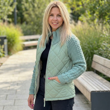 Knitted Panel Patchwork Puffer Jacket