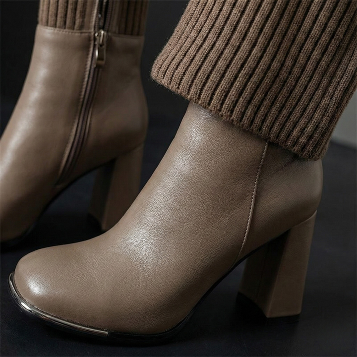Stretch Knit Block Heel Knee High Boots