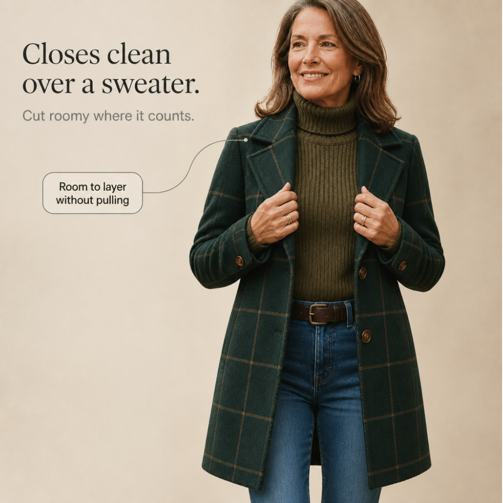 Windowpane Check Two Button Longline Coat