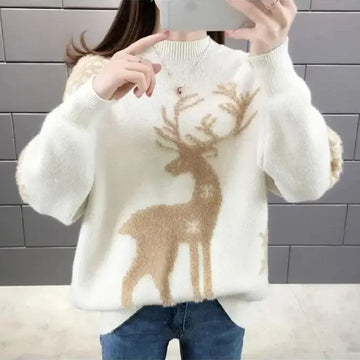Reindeer Silhouette Brushed Knit Sweater
