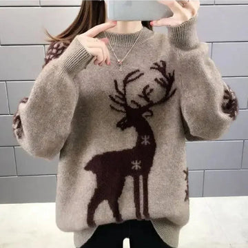 Reindeer Silhouette Brushed Knit Sweater